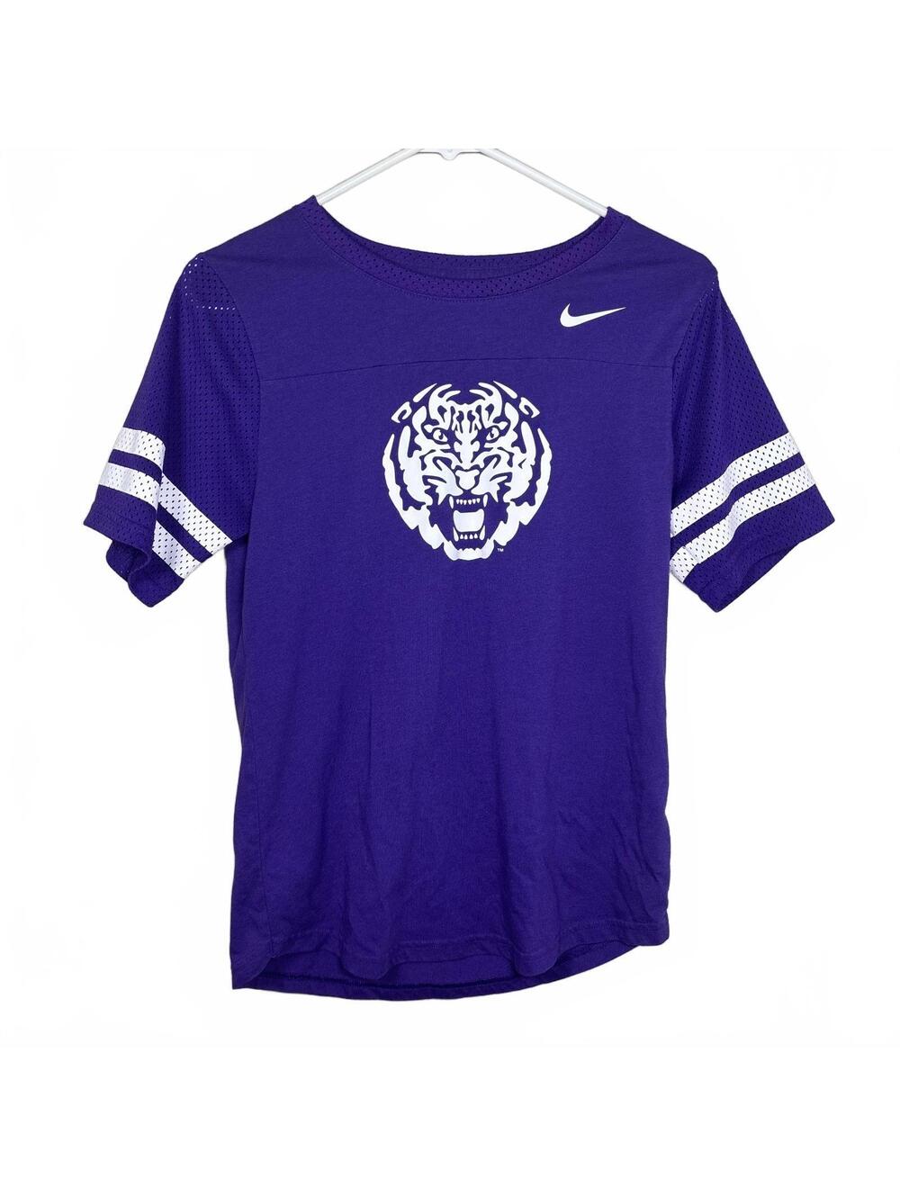 Nike LSU Tigers Shirt Size M Purple Tiger Head Mesh Sleeve NCAA Football